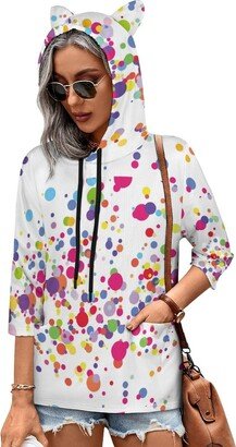 MENRIAOV Multicolor Splash Dots Womens Cute Hoodies with Cat Ears Sweatshirt Pullover with Pockets Shirt Top 4XL