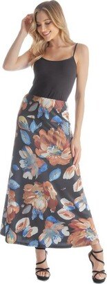 24seven Comfort Apparel Womens Fora Eastic Waistband Maxi Skirt-Muticoored-L