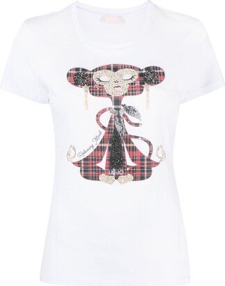 rhinestone-embellished monkey-print T-shirt
