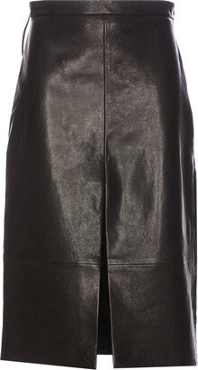 Front-Slit Leather Midi Skirt-AA