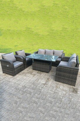 Fimous Rattan Outdoor Lifting Adjustable Dining Coffee Table Sets Love Sofa 3