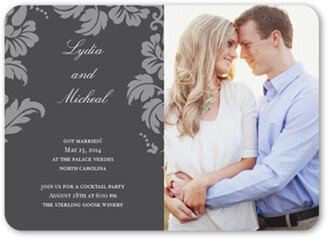 Wedding Announcements: Floret Charcoal Wedding Announcement, Grey, Signature Smooth Cardstock, Rounded