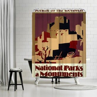 71 x 74 Shower Curtain, Vintage Southwest Pueblos Travel by Samantha Ranlet