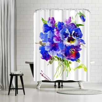 71 x 74 Shower Curtain, Blue Pansies 2 by Suren Nersisyan