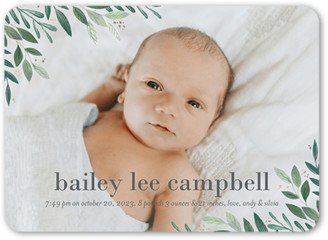 Birth Announcements: Quiet Blooms Birth Announcement, Green, 5X7, Standard Smooth Cardstock, Rounded