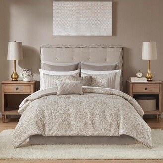 Gracie Mills Polyester Jacquard 12 Pcs Comforter Set, Khaki - Queen