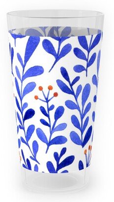Outdoor Pint Glasses: Leaves - Blue Outdoor Pint Glass, Blue