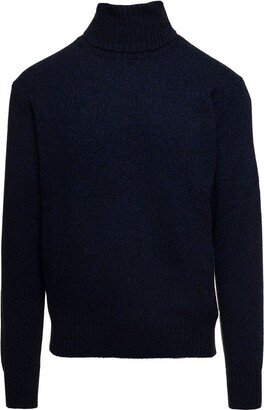 Blue Ribbed Mock Neck Sweater in Cashmere Blend Man