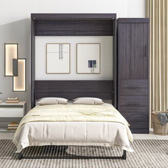 IGEMAN Full Size Murphy Bed with Wardrobe and Drawers, Storage Bed, can be Folded into a Cabinet, Gray