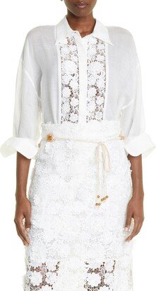 Raie Lace Flower Button-Up Shirt