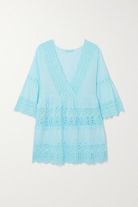 Vanessa Lace-paneled Cotton-voile Mini Dress - Blue