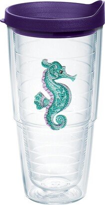 Tervis Purple Teal Seahorse Made in Usa Double Walled Insulated Tumbler Travel Cup Keeps Drinks Cold & Hot, 24oz - Purple Lid, Seahorse