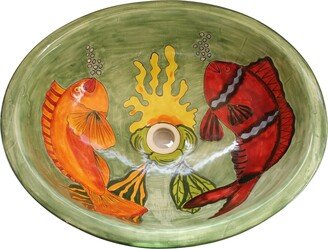Mexican Talavera Sink Oval Drop in Handcrafted Ceramic - Tai Fish