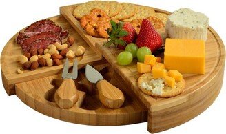 Patented Bamboo Cheese & Charcuterie Board - Stores as a Compact Wedge- Opens to 13 Diameter