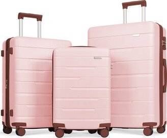EDWINRAY Luggage Sets of 3 Piece Carry on Luggage, Hard Case Luggage Expandable Checked Luggage Suitcase Set with Spinner Wheels, Pink