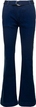 'le High Flare' Blue Flare Jeans With Matching Belt In Cotton Blend Denim Woman