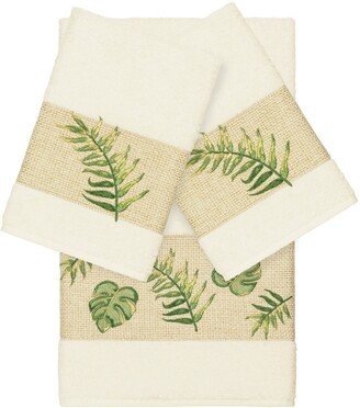 Authentic Hotel and Spa Turkish Cotton Palm Fronds Embroidered Cream 3-piece Towel Set