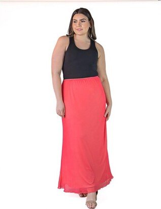 24seven Comfort Apparel Plus Size Sheer Overlay Elastic Waist Maxi Length Skirt-Orange-3X