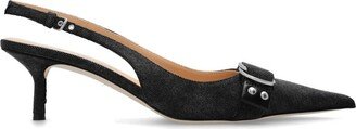 Jeanne Pointed-Toe Denim Slingback Pumps