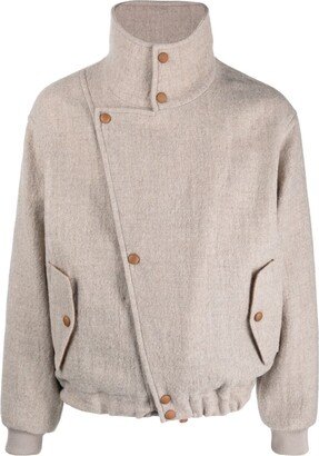 High-Neck Asymmetric Wool Jacket