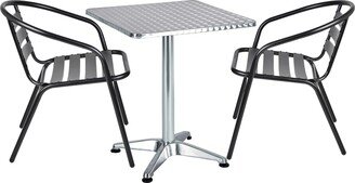 BTEXPERT Indoor Outdoor 23.75 Square Restaurant Table Steel Aluminum + 2 Black Metal Stack Chairs