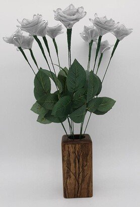 Justpaperroses 25th Wedding Anniversary 12-stems 18 Silver Ribbon Roses with Vase