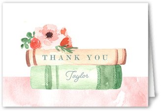 Thank You Cards: Stacked Books Thank You Card, Pink, 3X5, Matte, Folded Smooth Cardstock