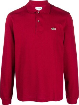 Logo-Patch Long-Sleeve Cotton Polo Shirt