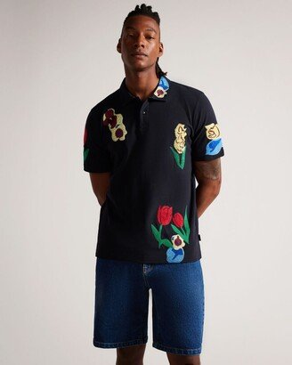 Embroidered Oversized Polo Shirt in Navy