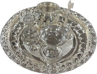 925 Sterling Silver Certified/Hallmarked 6.0-Inch Puja Set - 6.0 #02