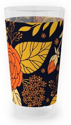 Outdoor Pint Glasses: Retro Floral - Orange Brown And Yellow Outdoor Pint Glass, Orange