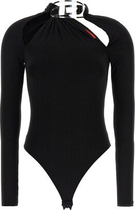Cut-Out Ruched Long-Sleeved Bodysuit-AA