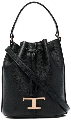 Logo-Charm Leather Bucket Bag