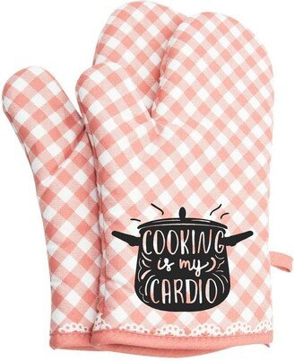 Cooking Is My Cardio Funny Oven Mitts Cute Pair Kitchen Potholders Bbq Gloves Cooking Baking Grilling Non Slip Cotton