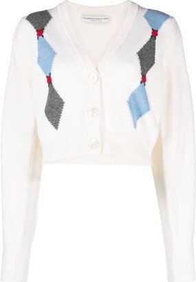 Floral-Embellished Argyle Wool Cardigan