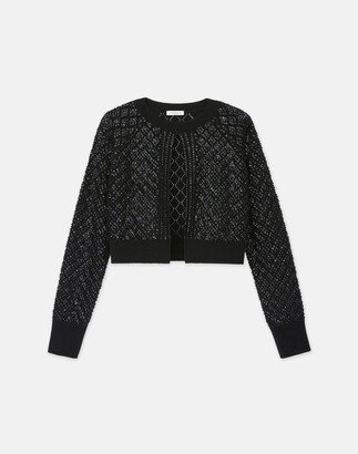 Hand Sequined Cashmere Lace Stitch Cropped Cardigan