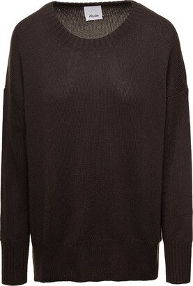 Brown Sweater With U Neckline In Cashmere Woman