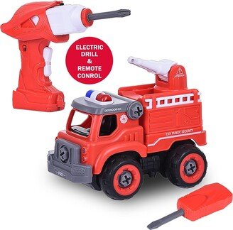 Hozxclle DIY Fire Truck Take Apart Toys-Electric Drill-Converts To Remote Control Car