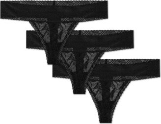 Women's Air Lace Thong Underwear 3-Pack - Black - Large