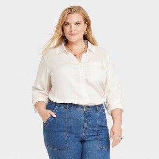 Women' Long Sleeve Button-Down Shirt - Knox Roe™ Ivory 4X