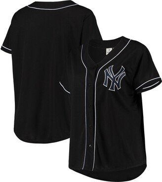 Women's Black, Navy New York Yankees Plus Size Pop Fashion Button-Up Jersey - Black, Navy