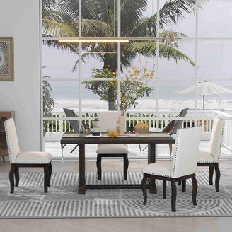 Wood Dining Table Set Rectangular Table with 4 Upholstered Chairs for Kitchen Dining Room