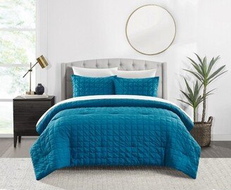 Chic Home Design Chic Home Jessa Comforter Set Washed Garment Technique Geometric Square Tile Pattern Bed In A Bag Bedding - 5 Piece - Twin XL 68x90, Blue