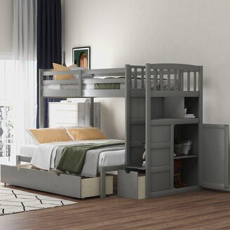 EYIW Twin over Full Bunk Bed with Storage Shelves and Drawers, Twin Bunk Bed Convertible Bottom Bed