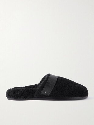 Leather-Trimmed Shearling Slippers-AA