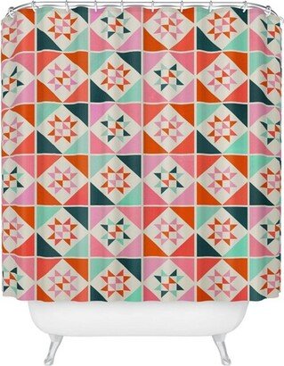 Showmemars Festive Quilt Pattern Shower Curtain Pink