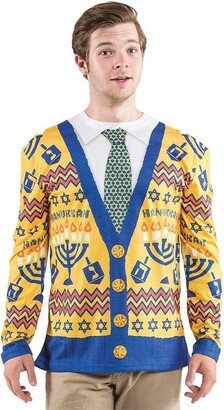 Faux Real Mens Ugly Hanukkah Sweater T-Shirt Costume - X Large - Yellow