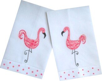 Pink Flamingo Tropical Coastal Beach Linen Guest Towel Set