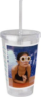 Travel Mugs: Waves Peek-A-Boo Acrylic Tumbler With Straw, 16Oz, White