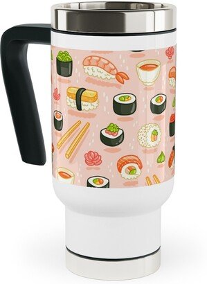 Travel Mugs: Sushi And Rolls - Pink Travel Mug With Handle, 17Oz, Pink